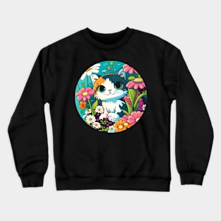 Floral Cat Botanical Plant Flower Cat Lover - Love Cats Crewneck Sweatshirt